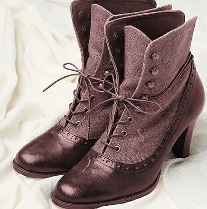 damskie wiktoriańskie sznurowane botki z detalami w stylu vintage brogs – buty na wysokim obcasie ze sztucznej skóry i materiału w stylu retro 2025 - $59.99 –P2