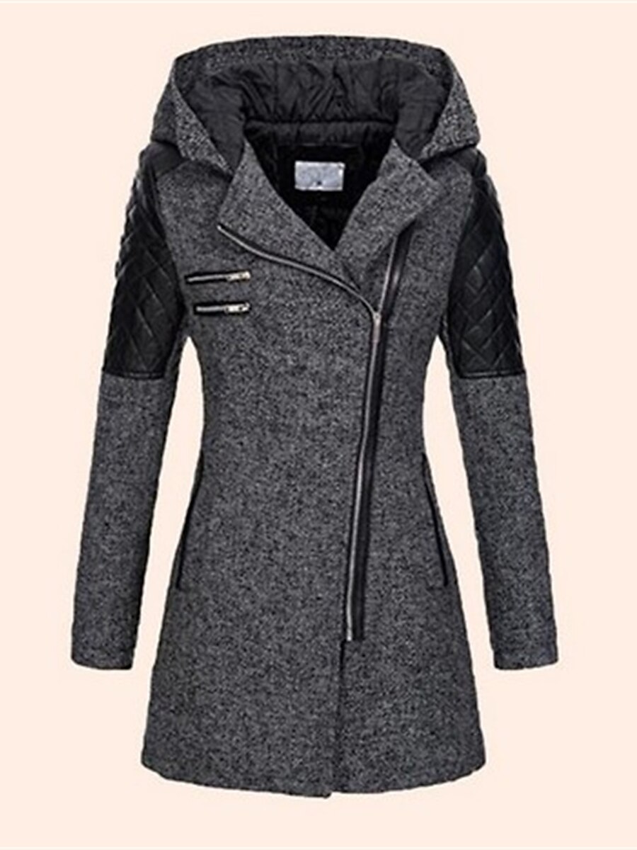 Women's Coat Windproof Warm Outdoor Street Daily Wear Going out Zipper Pocket Zipper Hoodie Fashion Modern Casual Minimalism Plain Regular Fit Outerwear Long Sleeve Fall Winter Navy Black Wine S M L 2023 - US $58.99 –P1