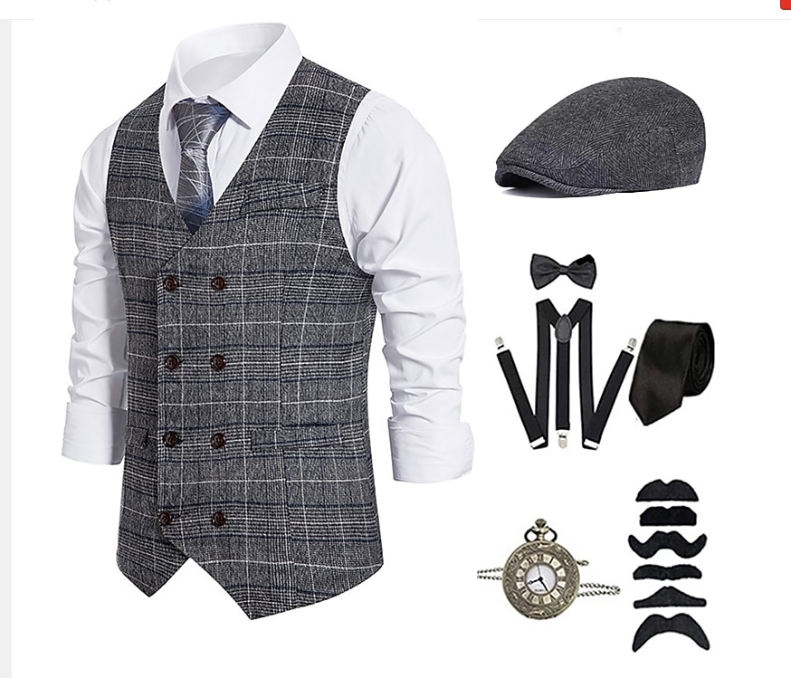 Anos 20 Retro Vintage Inspirado no vintage Roupa Festa a Fantasia Baile de Máscara Fantasias Xadrez Quadrados Sem Colarinho Fantasia Homens Dia Das Bruxas Carnaval Baile de Máscaras dia das Bruxas de 2026 por $50.99 –P1