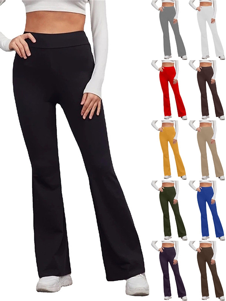 Women's Flare Leggings Fashion Streetwear Simple Full Length High Waist Solid Color High Cut Comfort Breathable Comfortable Micro-elastic Outdoor Vacation Yoga off white Black Yellow Red Fall Winter 2025 - $5.99 –P1