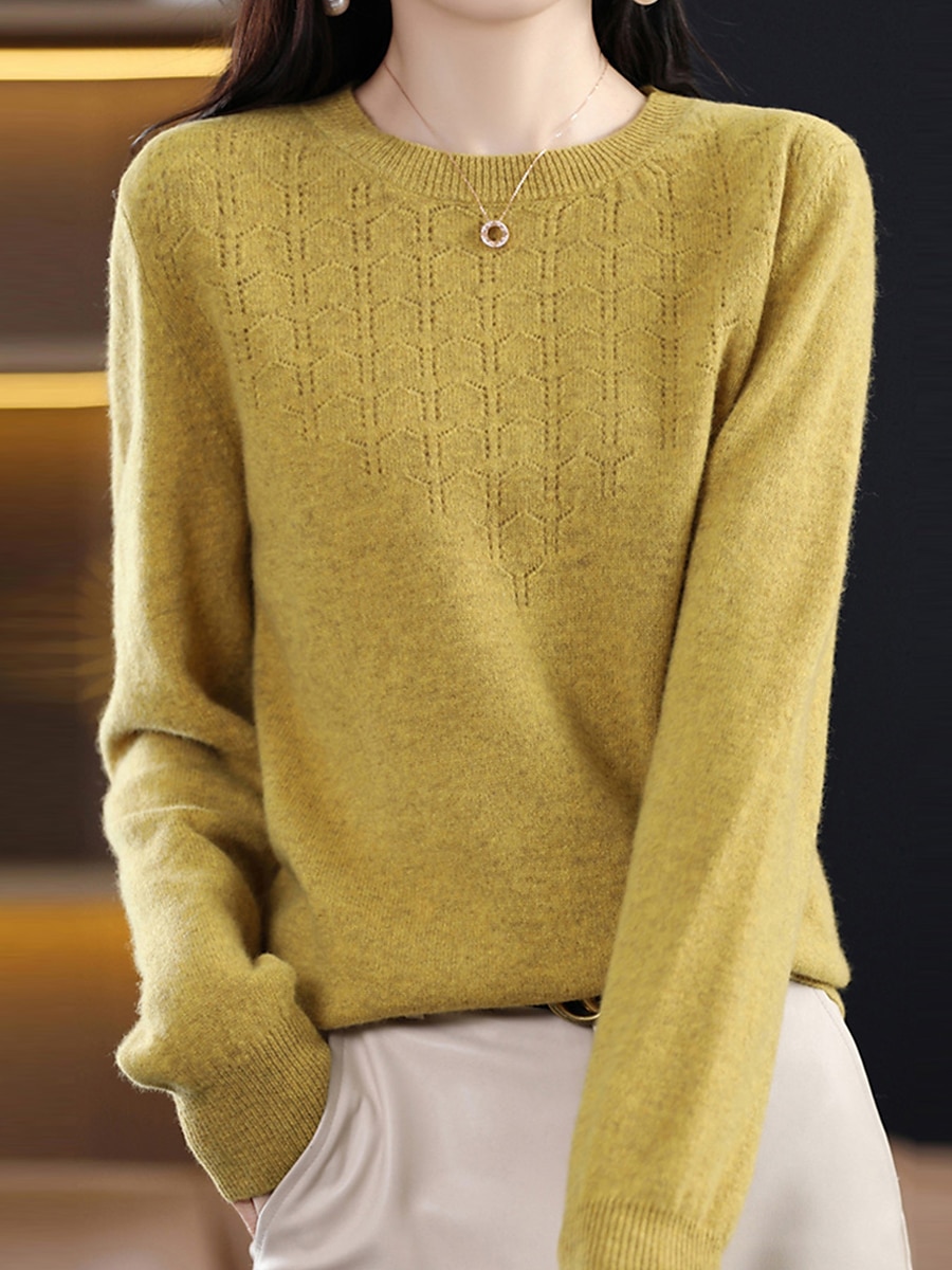 Dam Pullover tröja Mode Streetwear Ledigt Ensfärgat Ribbad Rund hals Stickat Långärmad Vanliga toppar Sticka Utomhus Hem Dagligen Körsbärsröd Räkor Rosa Höst Vinter 2025 - $27.99 –P14
