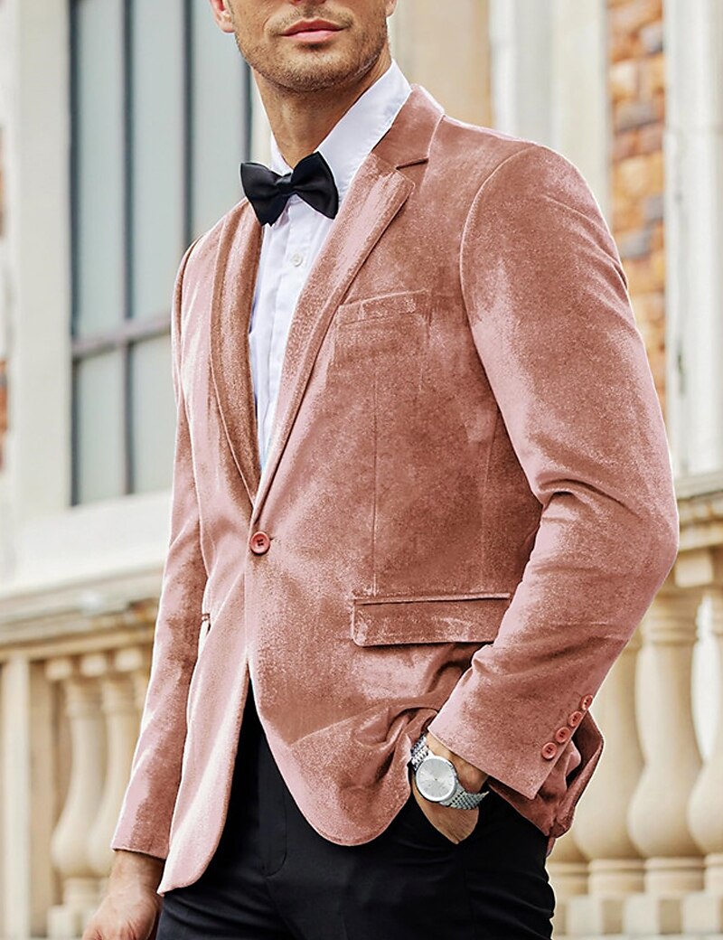 Men's Velvet Blazer Blazer Business Formal Evening Wedding Party Fashion Casual Spring &  Fall Polyester Plain Pocket Casual / Daily Single Breasted Two-button Blazer Black Red Blue Purple 2025 - $46.99 –P1