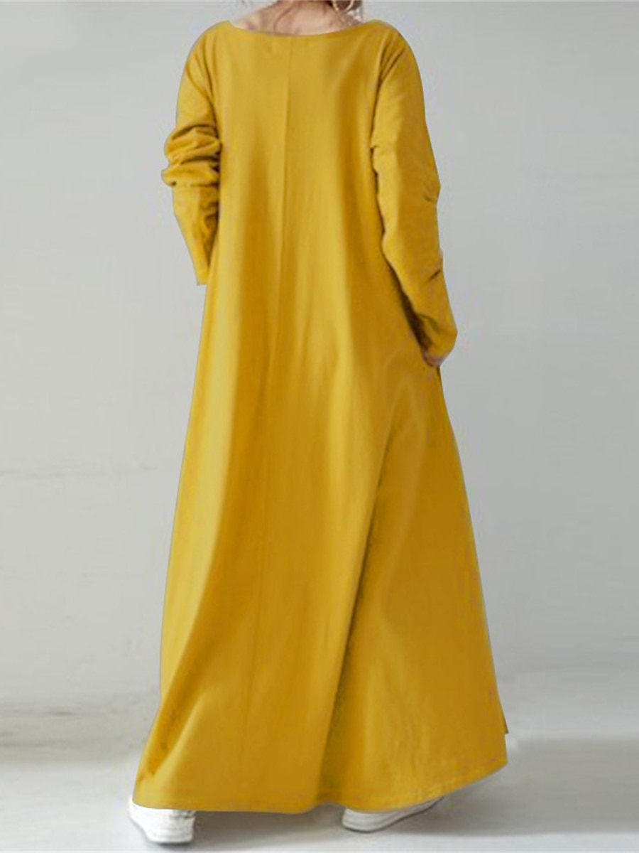 Women's Long Dress Maxi Dress Linen-Inspired Dresses Black Dress Casual Dress Winter Dress Fashion Streetwear Mature Outdoor Street Daily Loose Fit Long Sleeve V Neck Black Yellow Brown Dark Blue 2025 - $28.99 –P2