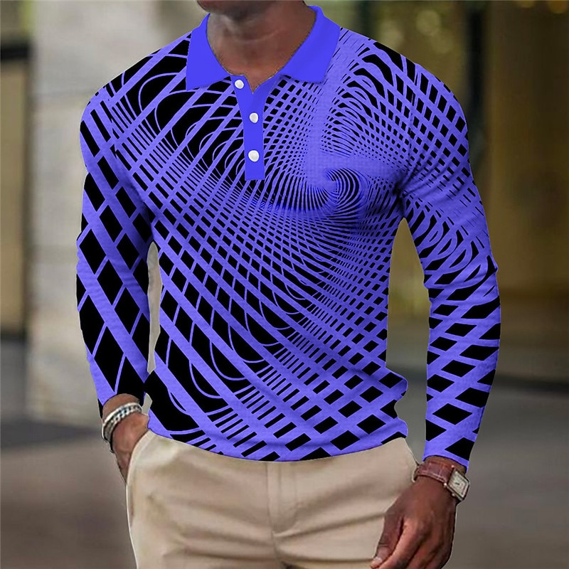 Herr Geometrisk Våffelpikétröjor Golftröja Långärmad Polotröjor Skjortor med krage Business Casual Semesterkläder Högtidskläder Festivalkläder Knappar 3D-utskrift Höst vinter Vit Gul Blå 2025 - $23.99 –P5