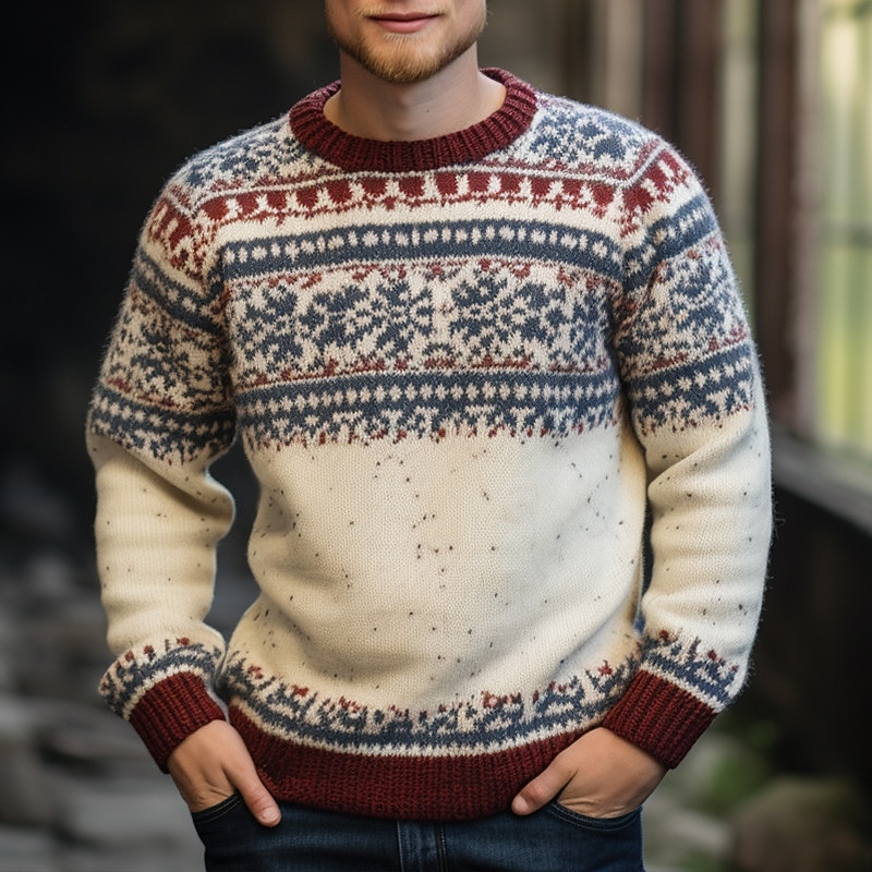 kerst geometrie retro vintage heren breien print pullover trui