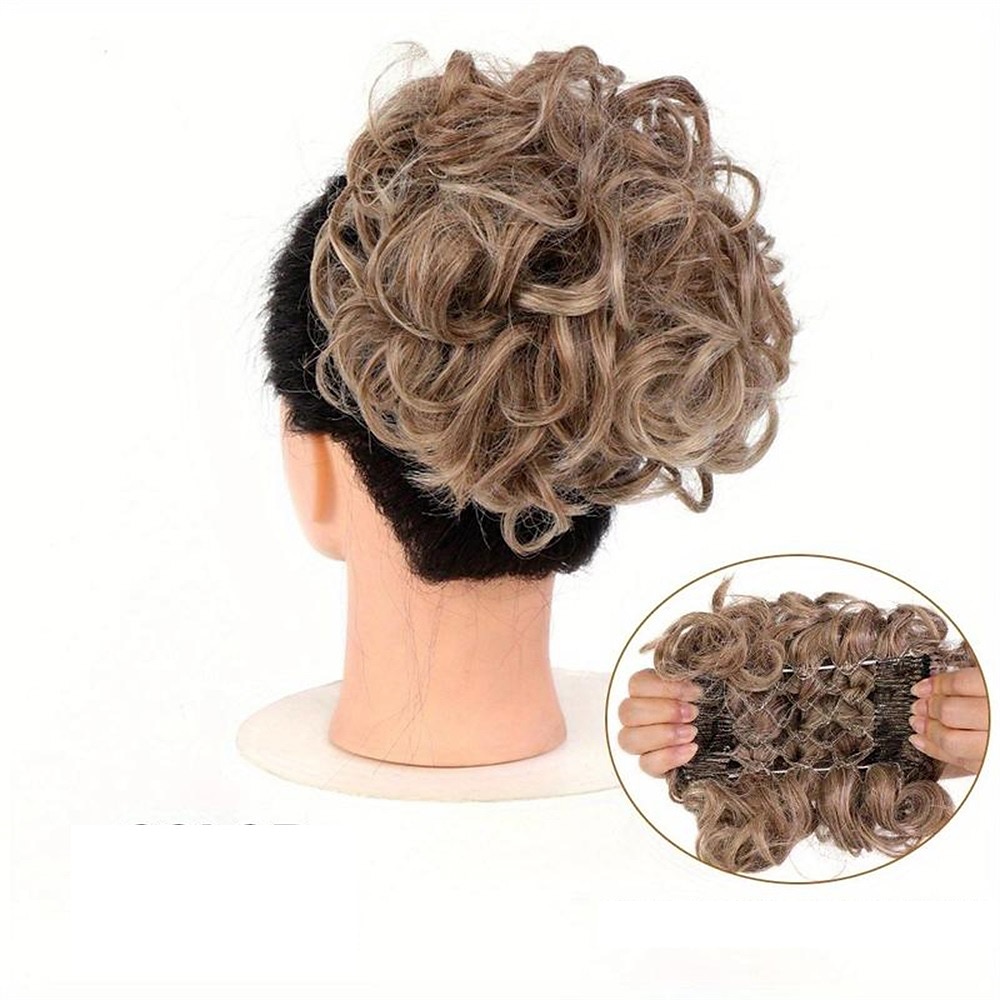 mariée gros chignon en désordre, chignon bouclé synthétique avec clips de peigne, queue de cheveux couverture chignon extension de queue de cheval faux cheveux naturels de 2025 ? $11.99 –P9