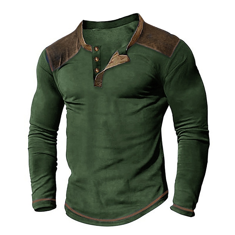 Herren T Shirt Henley Shirt T-Shirt Farbblock Henley Strasse Urlaub Langarm Bekleidung Modisch Designer Basic 2025 - $16.49 –P4