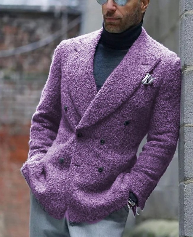 Homens Jaqueta Blazer Colar de fechamento Moda Casual Cor Sólida Exército verde Roxo Marron Moderno Seis botões de peito duplo de 2025 por $86.99 –P1