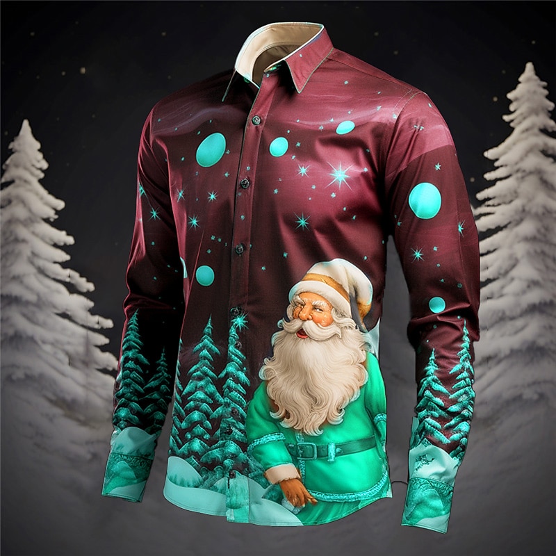 Herr jultomten Julgran Skjorta Långärmad Ledigt Jul Dagliga kläder Utekväll Höst vinter Nedvikt Mönster Button-Down Grå+Purpur Gul Rubinrött Mörk marin Kungsblå 2025 - $26.99 –P6