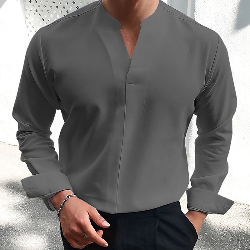 Hombre Camisa de verano Camisa casual Negro Blanco Vino Azul Marino Oscuro Azul Piscina Manga Larga Plano Escote en Pico Calle Vacaciones Sexy Ropa Moda Camisas Ocio 2026 - $27.99 –P6