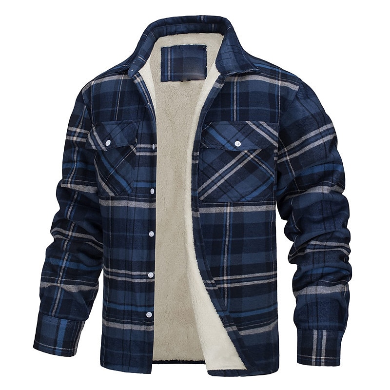Herren Trucker Jacke Hemdjacke Freizeitjacke Shacket Outdoor Freizeitskleidung Warm Herbst Winter Plaid Modisch Strassenmode Kargen Standard Schwarz Wein Blau Orange Grün Jacken 2025 - $67.99 –P3