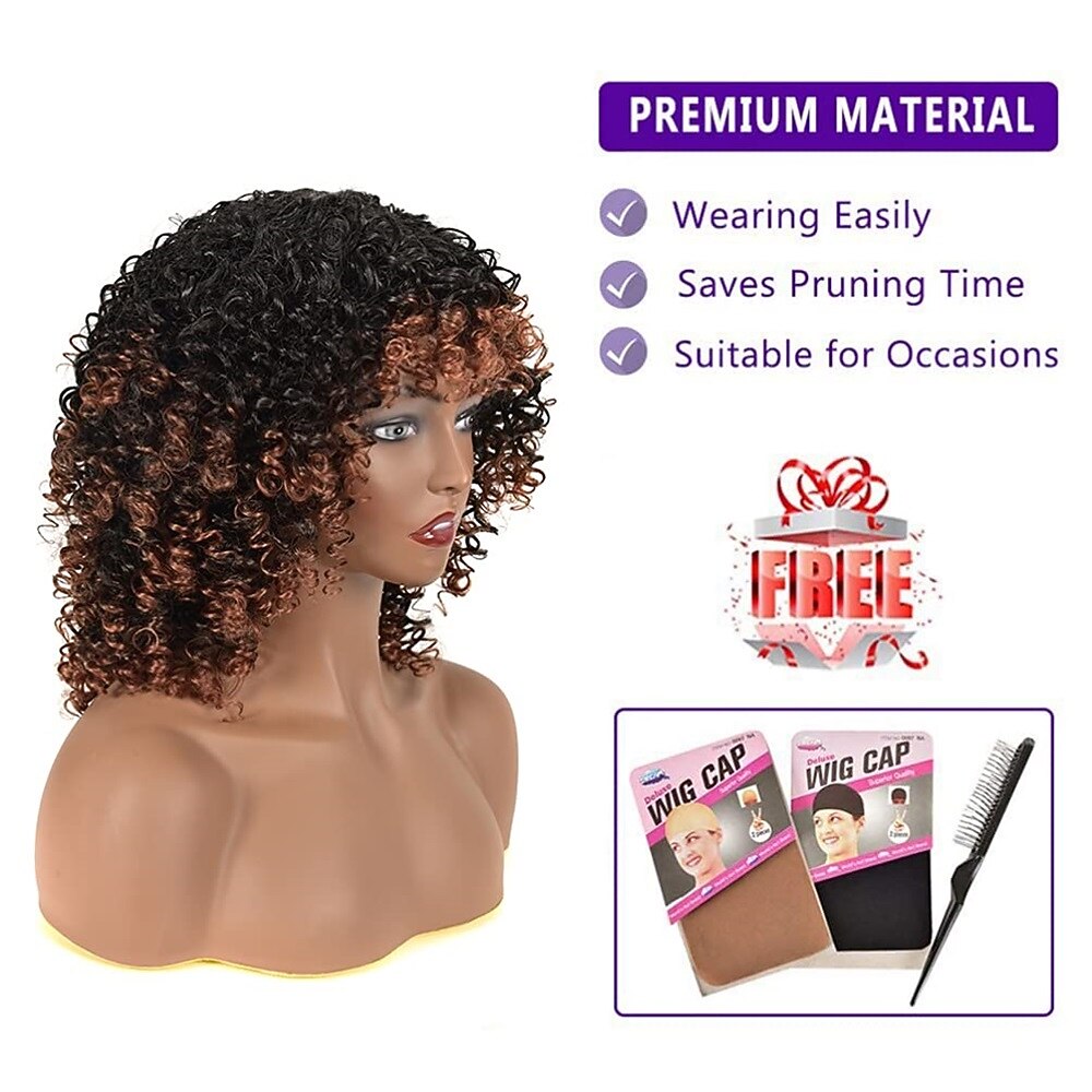 gekrulde pruiken voor zwarte vrouwen - kinky afro krullende pruik met pony 2 toon blond gemengd bruin kleur synthetisch hittebestendig volledige pruiken kerstfeestpruiken 2025 - $21.99 –P8