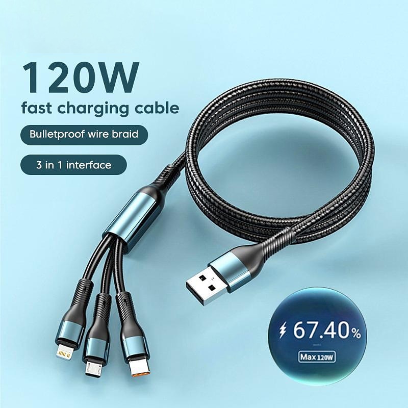 Универсальный зарядный кабель USB-C на Lightning/микро/USB-C 6 A Быстрая зарядка нейлон плетеный Прочный 3 в 1 Назначение Huawei Lenovo Motorola Аксессуар для мобильных телефонов 2025 - $12.99 –P1