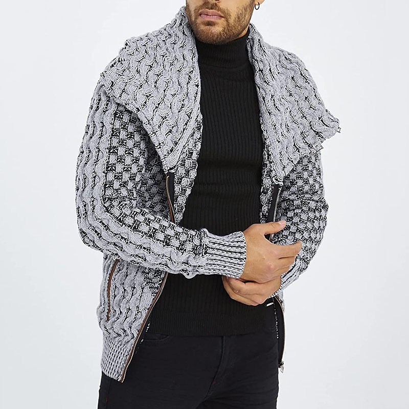 Herren Strickjacke Rollkragenpulli Gerippt Stricken Standard Seitentaschen Capri Glatt Rollkragen Warm-Ups Moderne zeitgenössische Casual Freizeitskleidung Bekleidung Herbst Winter Grau S M L 2025 - $41.99 –P3