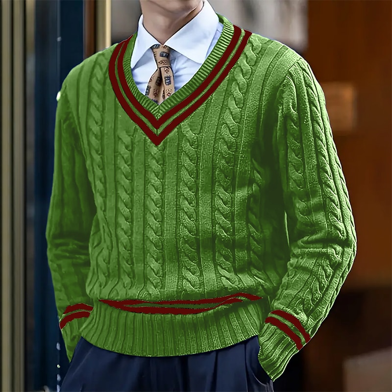 Per uomo Pullover Maglione Maglione Cavi Maglia Standard Lavorato a maglia Banda A V Contemporaneo moderno Natale Ufficio Abbigliamento Inverno Bianco Giallo M L XL del 2025 a $30.99 –P4