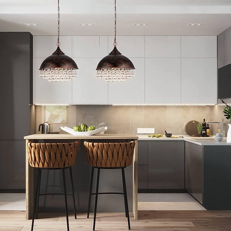 Подвесная люстра с маленькими блестящими хрустальными бусинами, кованое железо, ретро-индустриальный стиль, с одной регулируемой цепочкой, черный 110-240В 2026 - $172.99 –P4