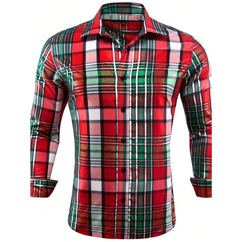 Camisas estampadas con escenas navideñas para hombre, camisas a cuadros, informales, para exteriores, para la calle, para otoño&amp;Vestido de invierno de manga larga burdeos tallas S, M y L 2025 - $26.99 –P5