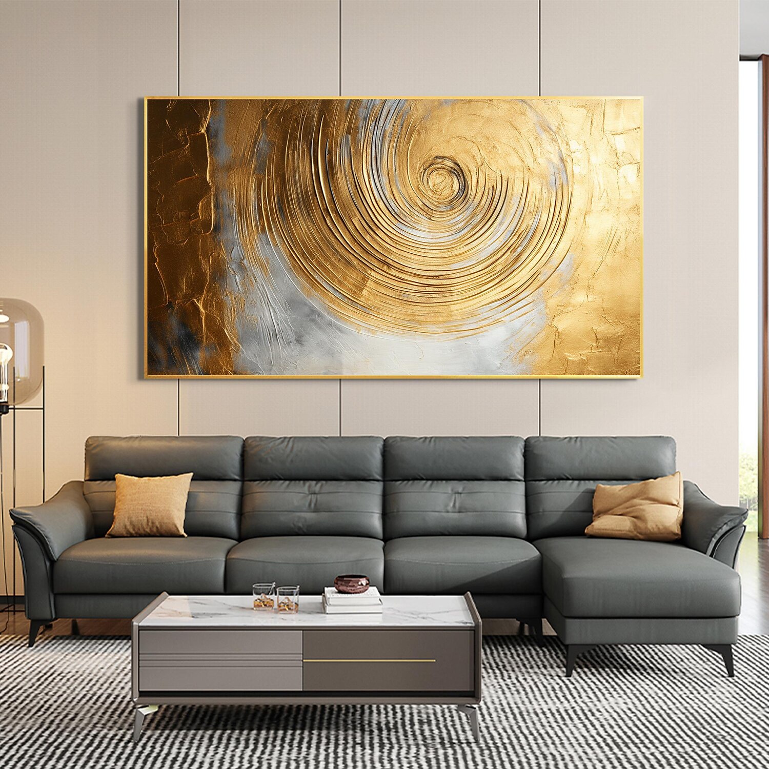 Handmade Oil Painting Canvas Wall Art Decor Original Skiing Gold Texture for Home Decor With Stretched Frame/Without Inner Frame Painting 2025 - $158.99 –P14
