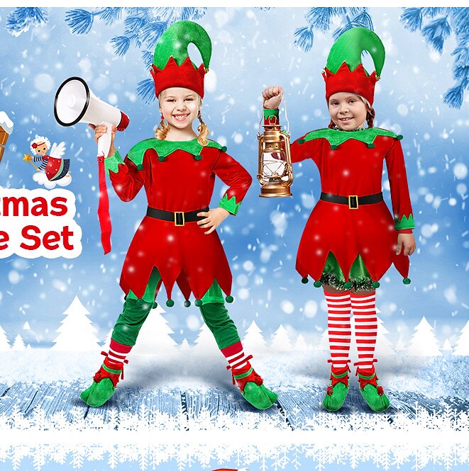 Elf Fancy Christmas Dress Santa Suits Cosplay Costumes Women's Girls'  Christmas Kid's Adults' Christmas New Year Christmas Eve Dress Socks Hat  Costume 2026 - CAD $31.99
