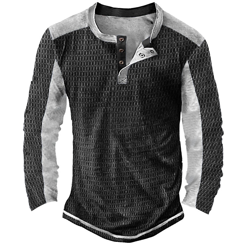 Per uomo Maglietta Waffle Maglietta con bottoni Maglietta Maglia Henley a nido d'ape Manica Lunga Henley Primavera & Autunno Blocco di colori Vintage Designer Essenziale Patchwork Vacanza Streetwear del 2025 a $23.99 –P1