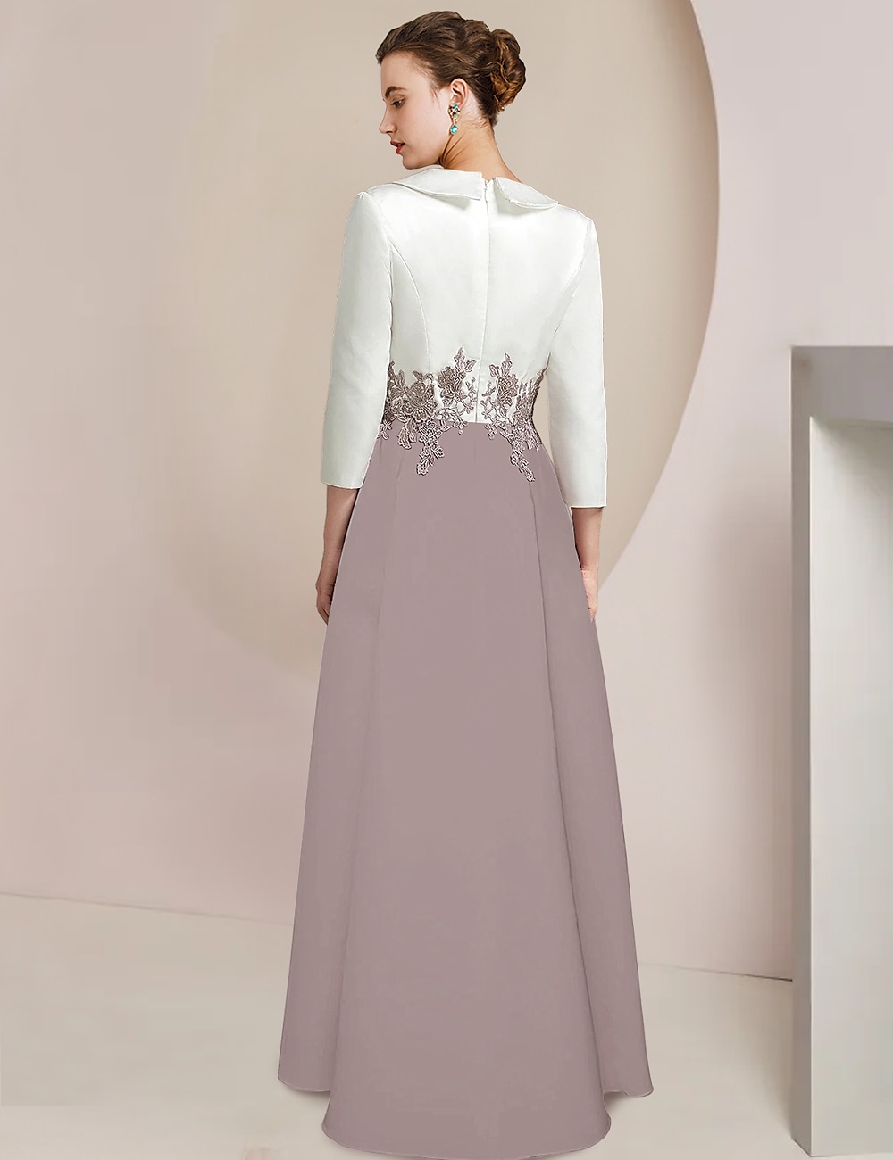 Mono de dos piezas  Pantalón madre de la novia invitada formal elegante fiesta V cuello longitud al tobillo crepé encaje manga 3/4 con aplicaciones color bloque talla personalizada gratuita 2025 - $187.99 –P2