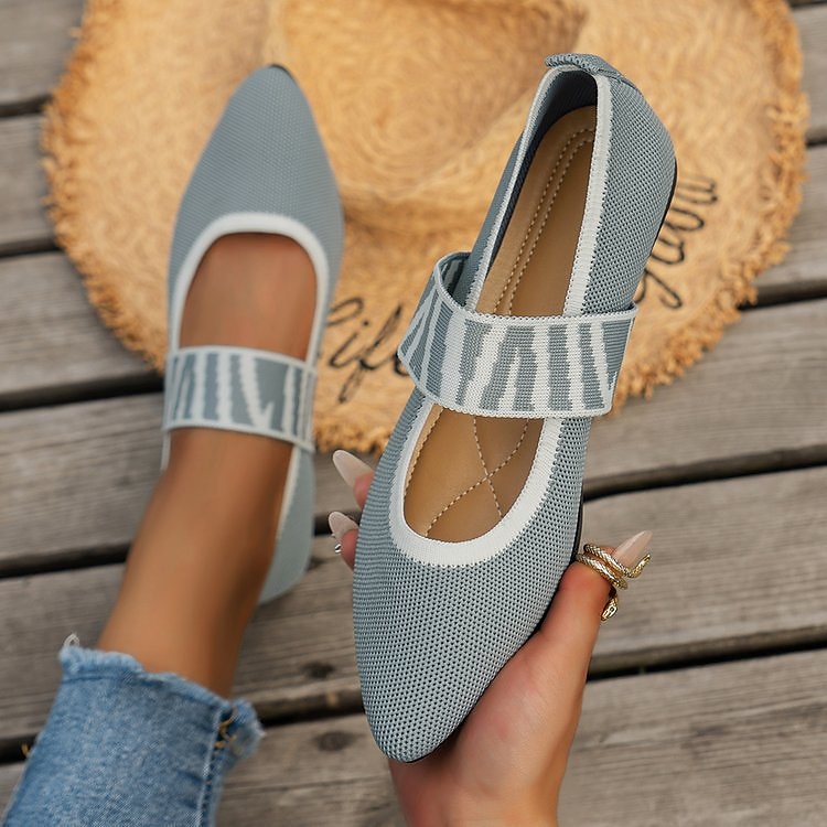 Women's Black Knit Mary Jane Flats – Pointed Toe Stretch Fabric Casual Shoes with Geometric Straps for Work, Travel & Daily Wear 2025 - $19.99 –P16