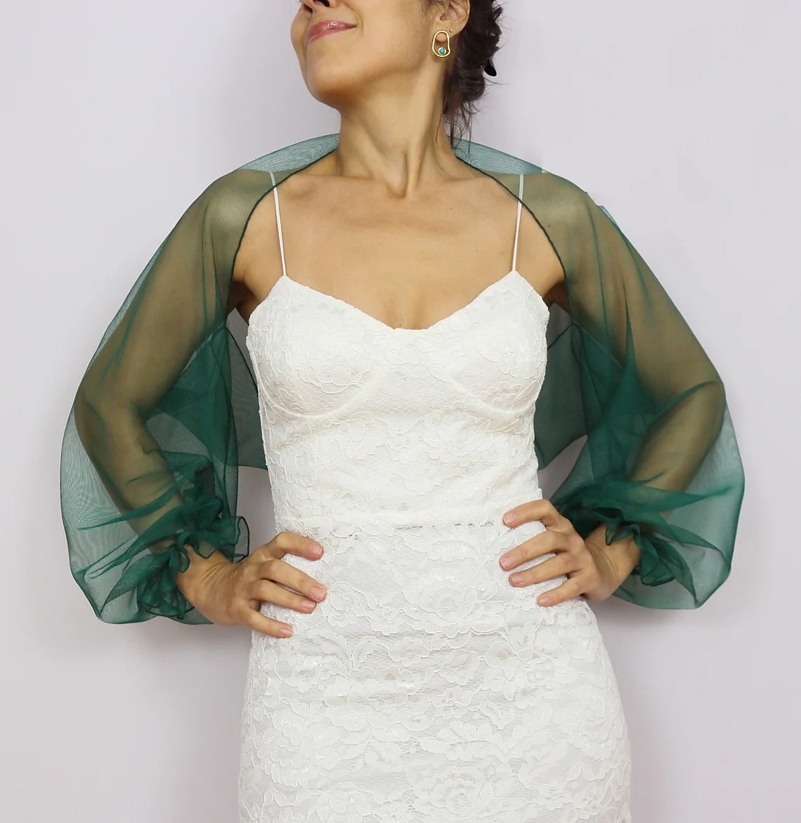 Mesh Bolero Lange Puff Rimpelingen Mouw Doorzichtige Cover Up Shrug Tulle Bolero Bruids Organza Bruiloft Gast Mode Dames Wrap Zonbescherming All-Match Lente  Zomer jurk om indruk te maken 2026 - $28.99 –P4