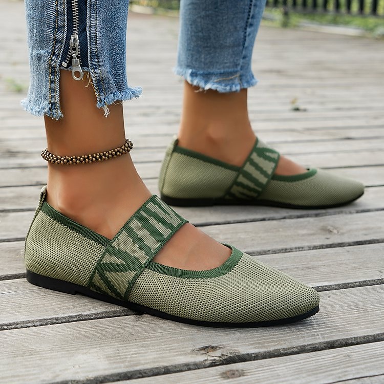 Women's Black Knit Mary Jane Flats – Pointed Toe Stretch Fabric Casual Shoes with Geometric Straps for Work, Travel & Daily Wear 2025 - $19.99 –P9