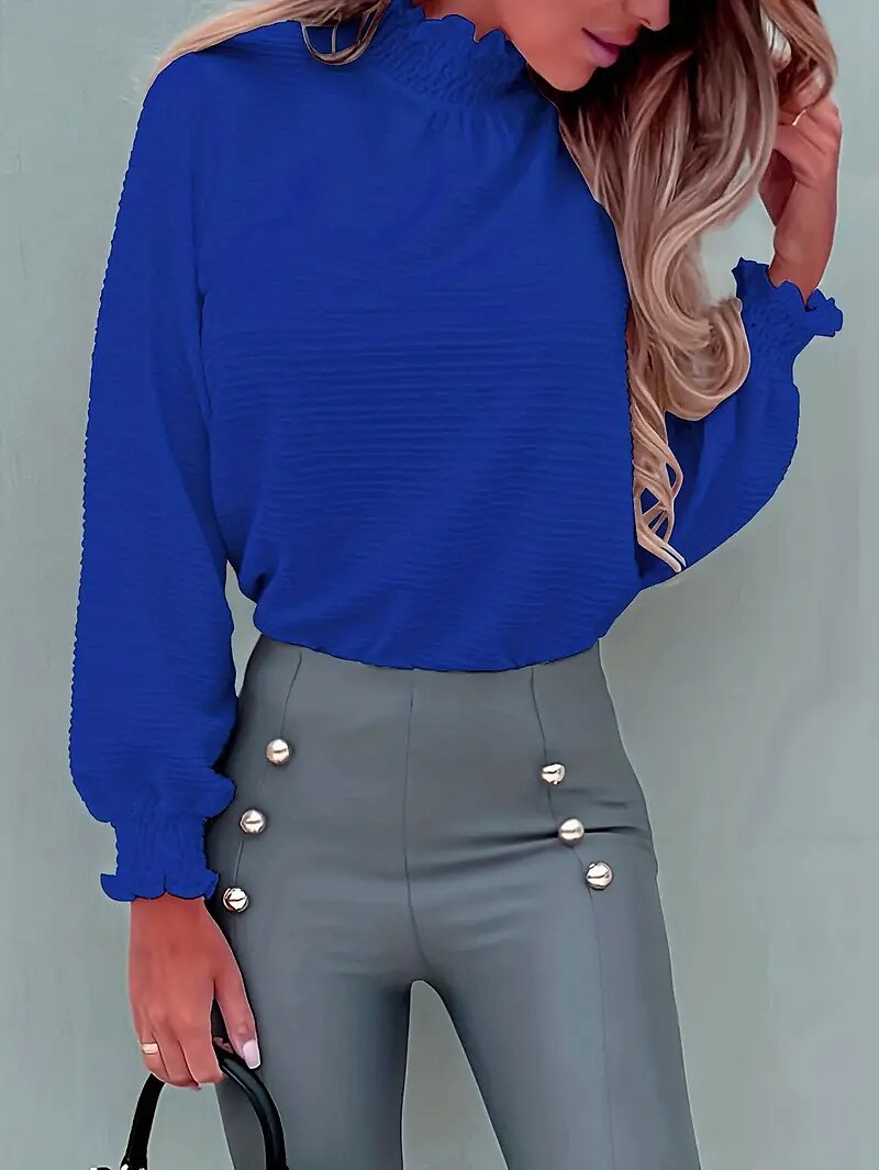 Hemd Bluse Damen Schwarz Weiß Rosa Solide / einfarbig Puffärmel Täglich Modisch Stehkragen Regular Fit S 2025 - $27.99 –P14