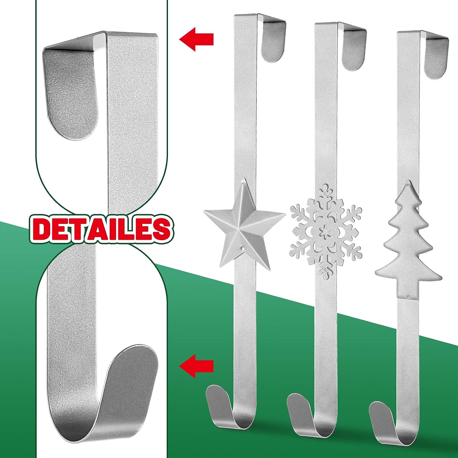 karácsonyi koszorú fogas az ajtó felett fém koszorú horog csillag karácsonyfa hópehely kampó karácsonyi parti dekoráció ajtó fal otthoni iroda, ezüst 2025 - $9.99 –P5