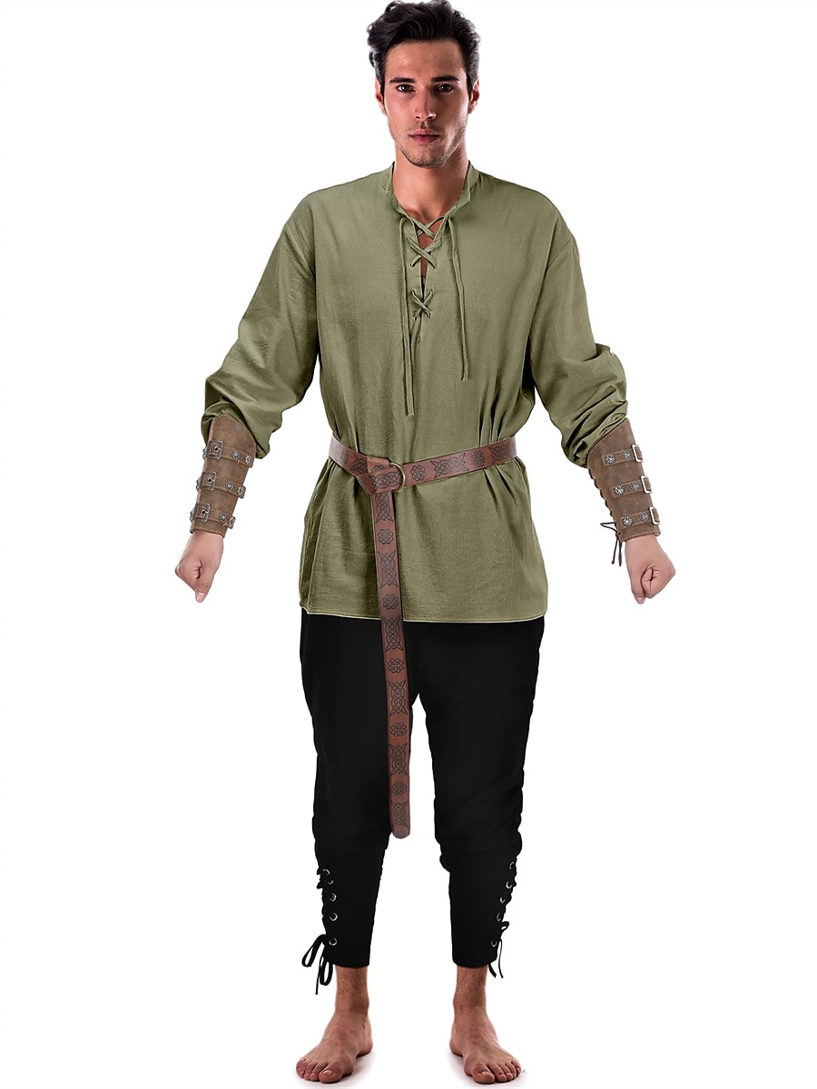 2025年 レトリ/ヴィンテージ 中世 ルネッサンス パンツ セット ウエストベルト 海賊 バイキング Ranger 男性用 バイキング ファンタジー ハロウィーン カーニバル マスカレード カーニバル 性能 マスカレード 成人 シャツ パンツ ベルト コレクション – $60.99 –P10