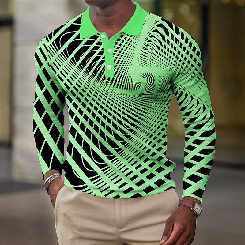 Herr Geometrisk Våffelpikétröjor Golftröja Långärmad Polotröjor Skjortor med krage Business Casual Semesterkläder Högtidskläder Festivalkläder Knappar 3D-utskrift Höst vinter Vit Gul Blå 2025 - $23.99 –P4