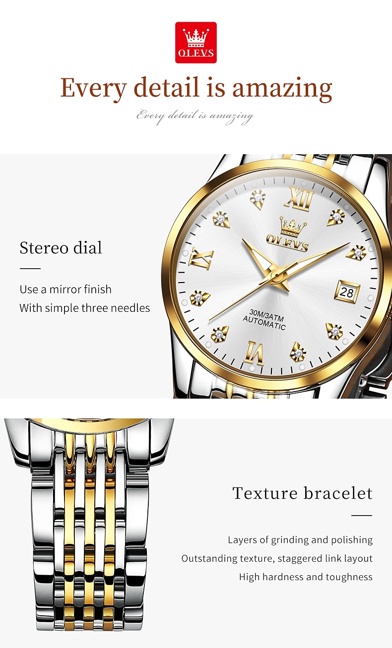 OLEVS 6673 Fashion Business Silver Stainless Steel Women Mechanical Watches Top Brand Luxury Waterproof Automatic Watch 2025 - $104.99 –P11