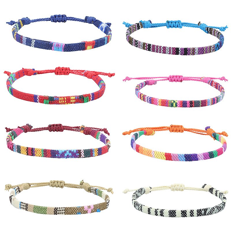 5 pezzi casuali di vendita calda in tessuto di cotone e lino in stile nepalese, catena alla caviglia arcobaleno, corda per caviglia per attività versatile e colorata del 2025 a $14.99 –P1