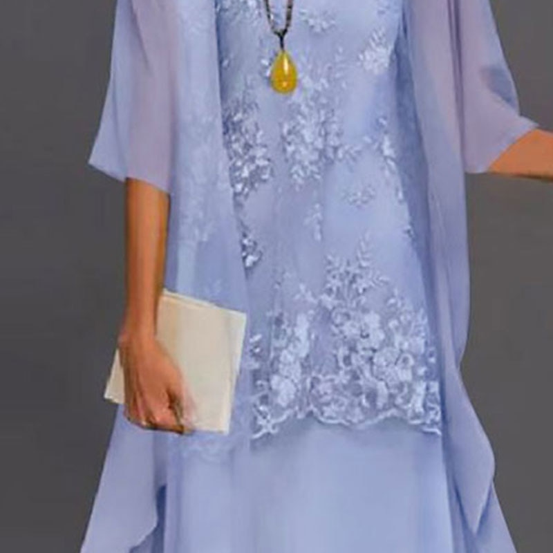 Abito madre della sposa a due pezzi per matrimoni in spiaggia elegante scollo tondo lunghezza tè in chiffon con pizzo senza maniche giacca abiti con applicazioni 2025 taglia personalizzata gratuita del 2025 a $129.99 –P1