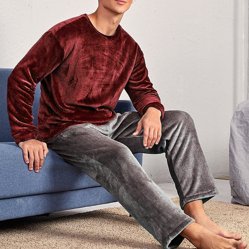 Hombre Ropa de salón Pijama Conjunto pijama Top y pantalón de pijama 2 Piezas Plano Elegante Casual Confort Hogar Diario Franela Comodidad Cuello Barco Manga Larga Pullover Pantalón Cintura elástica 2026 - $41.99 –P3