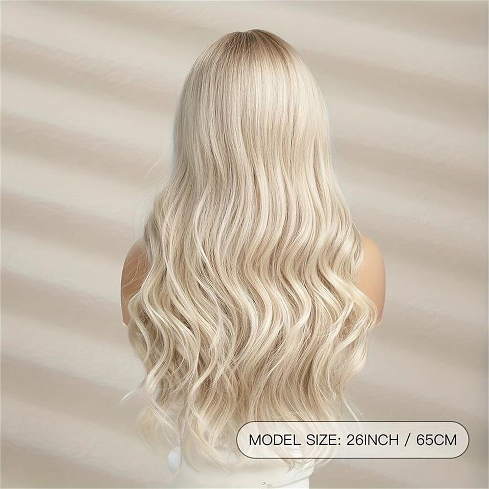 synthetische pruik krullend middendeel pruik lang blond synthetisch haar dames modieus ontwerp natuurlijk gemakkelijk mee te nemen blonde kerstfeestpruiken 2025 - $20.99 –P5