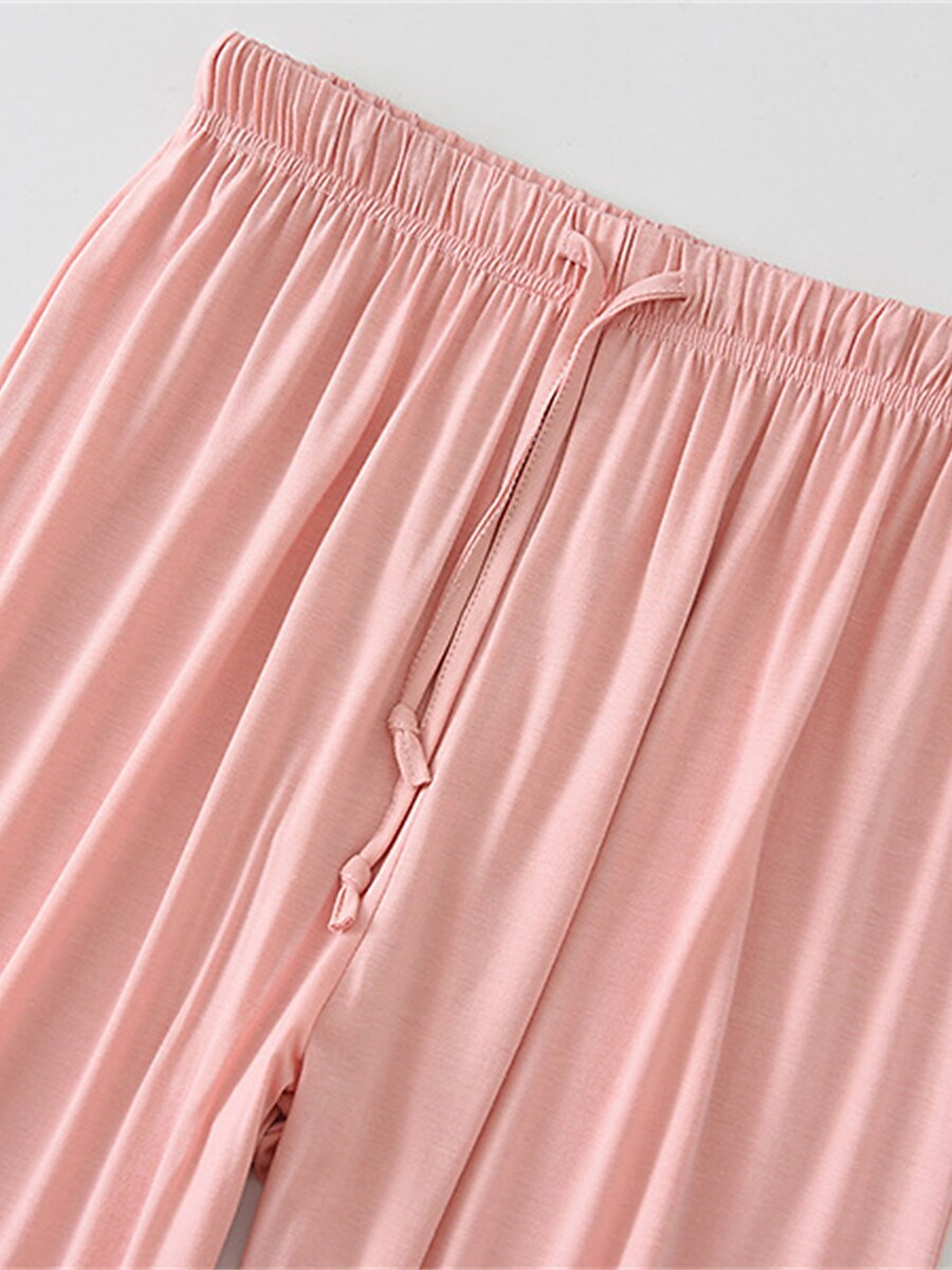 pyjamassett for kvinner ren farge tilfeldig komfort hjemmeseng modal pustende rundhals langermet skjortebukse høst vinter hjemmeantrekk 2025 - $31.99 –P12