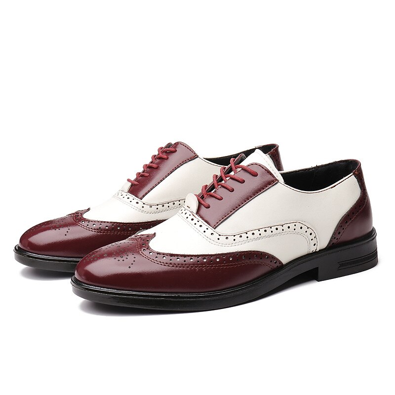 Ανδρικά λευκά και μπορντό παπούτσια Oxford brogue με wingtip, γυαλιστερά δερμάτινα παπούτσια για θεατές εμπνευσμένα από το Gatsby, για τζαζ πάρτι της δεκαετίας του 1920, vintage γάμους και θεματικές επίσημες εκδηλώσεις 2025 - $46.99 –P8