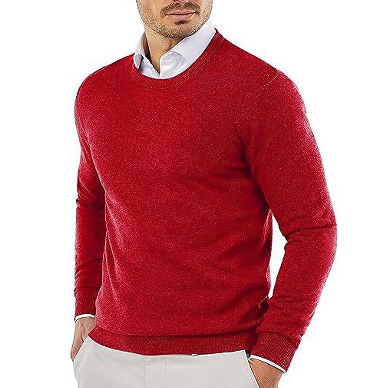 Men's Pullover Sweater Jumper Dress Sweater Jumper Ribbed Knit Cropped Knitted Plain Crew Neck Keep Warm Modern Contemporary Daily Wear Going out Clothing Apparel Fall Winter Black Yellow S M L 2025 - GBP £23 –P2