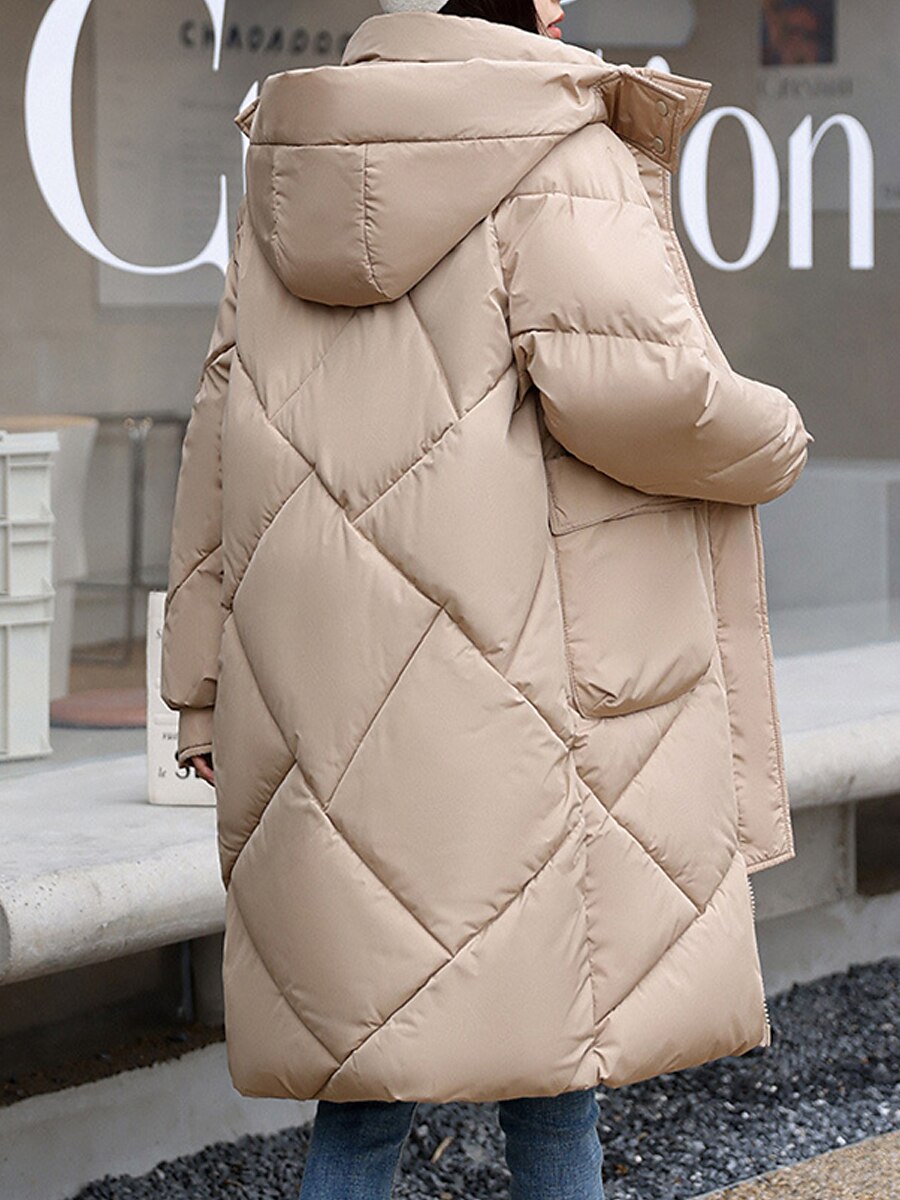 Women's Parka Long Puffer Coat Warm Heated Jacket Windproof Winter Coat with Pockets Street Outerwear Long Sleeve Fall 2023 - US $39.99 –P8