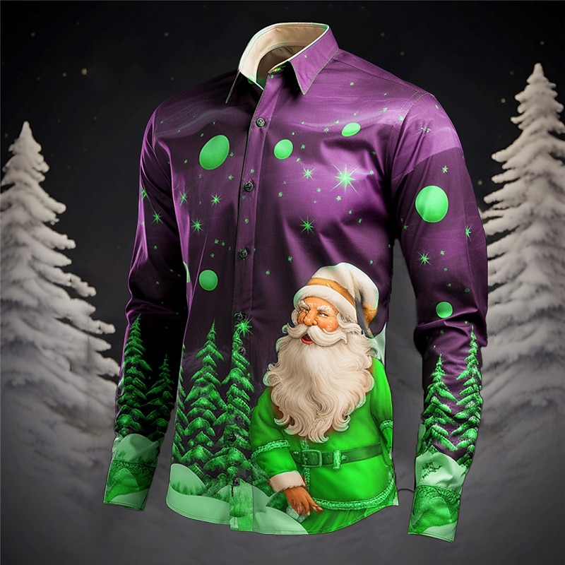 Herr jultomten Julgran Skjorta Långärmad Ledigt Jul Dagliga kläder Utekväll Höst vinter Nedvikt Mönster Button-Down Grå+Purpur Gul Rubinrött Mörk marin Kungsblå 2025 - $26.99 –P4