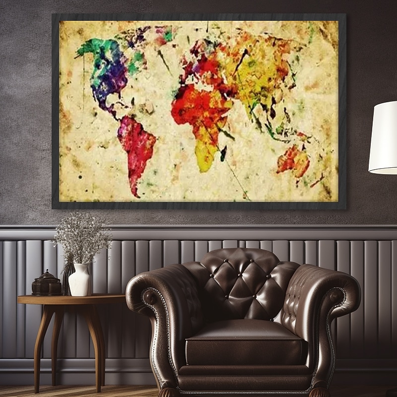 wereldkaart wordt afgedrukt kunst aan de muur moderne foto home decor muur opknoping cadeau gerold canvas ingelijste niet uitgerekt 2025 - $45.99 –P18