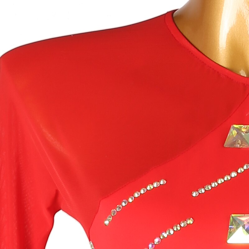 Kunstschaatsjurk Dames Voor meisjes Schaatsen Jurken Rood Lapwerk Open achterkant Netstof Hoge Elasticiteit Opleiding Wedstrijd Kunstschaatskleding Klassiek Lange mouw Schaatsen Kunstschaatsen 2025 - $114.99 –P8