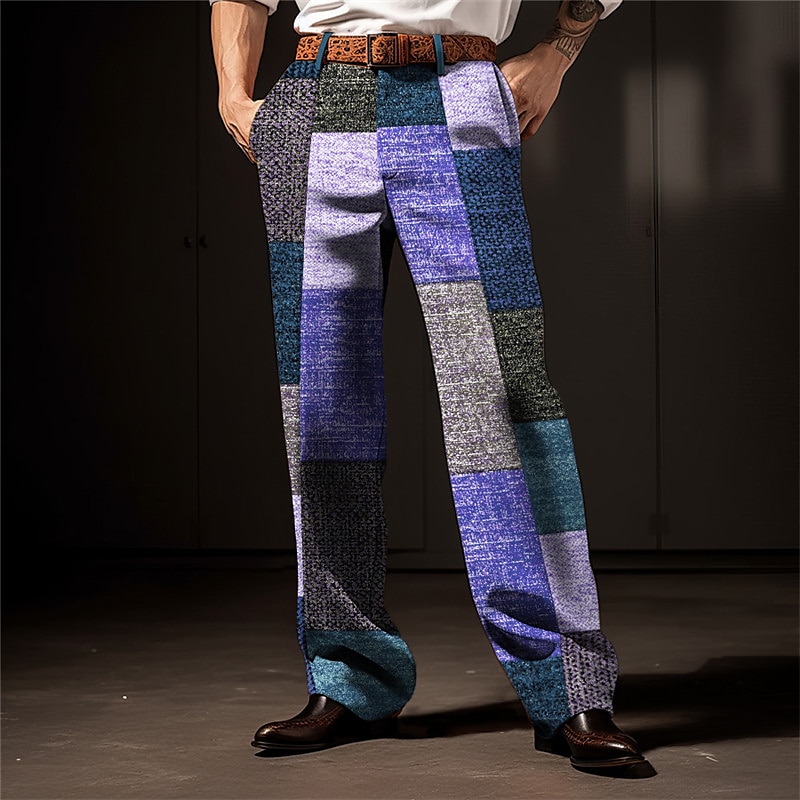 Rutig Geometri Affär Herr 3D-utskrift Byxor Utomhus Gata Klä till Jobbet Polyester Blå Purpur Orange S M L Hög Elasticitet Byxor 2025 - $29.99 –P4