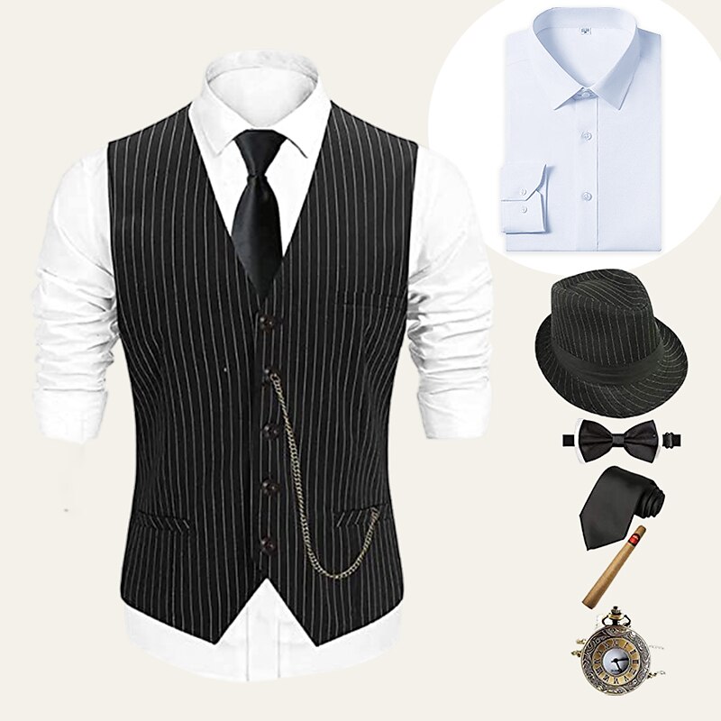 Retro Řvoucí 20s 20. léta 20. století Úbory Tričko Vesta Gentleman Gangster Pevná barva Běžný Pánské předvečer Všech svatých Karneval Nový rok Večírek Maturitní ples loučení se svobodou nevěsty 2025 - $56.99 –P2