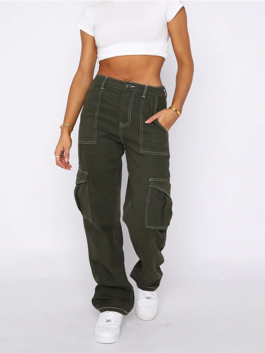 Women's Jeans Cargo Pants Pants Trousers Full Length Fashion Streetwear Street Daily Black Army Green S M Fall Winter 2023 - US $32.99 –P4