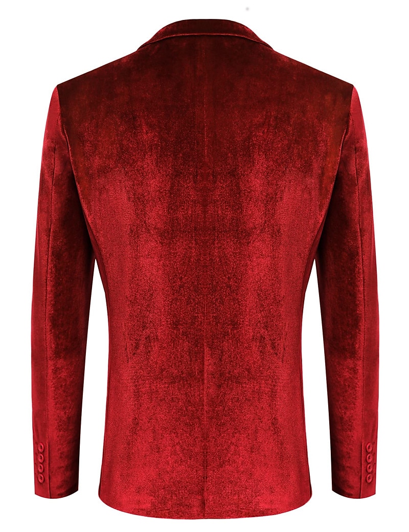 Men's Velvet Blazer Blazer Business Formal Evening Wedding Party Fashion Casual Spring &  Fall Polyester Plain Pocket Casual / Daily Single Breasted Two-button Blazer Black Red Blue Purple 2025 - $46.99 –P12
