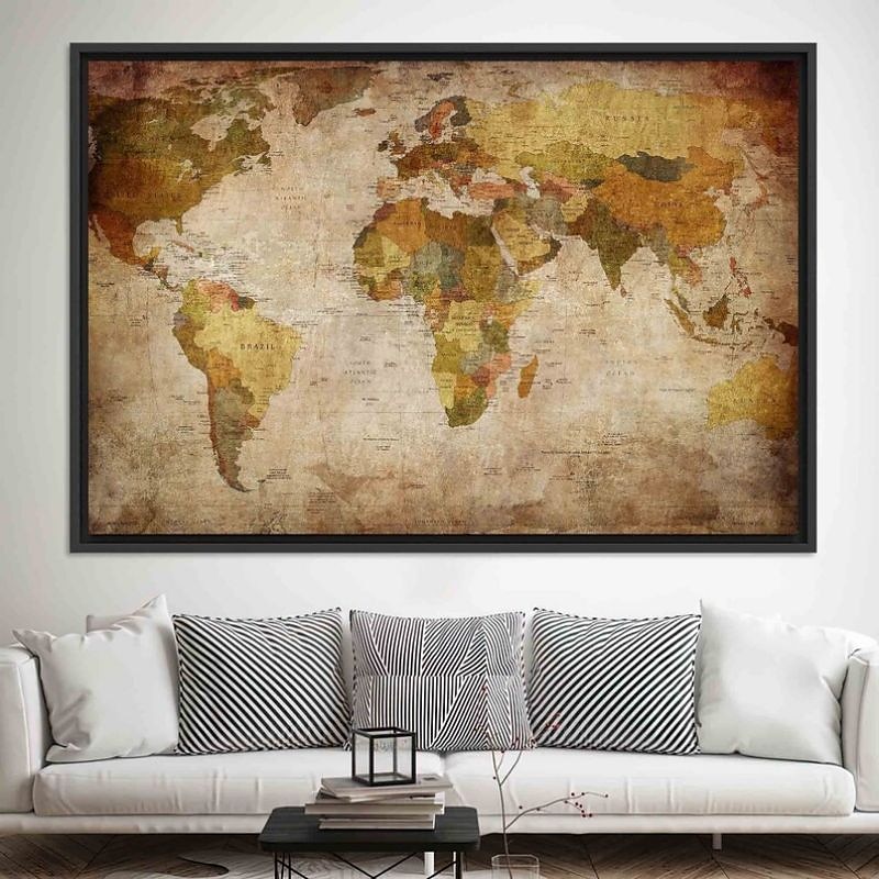 wereldkaart wordt afgedrukt kunst aan de muur moderne foto home decor muur opknoping cadeau gerold canvas ingelijste niet uitgerekt 2025 - $45.99 –P12