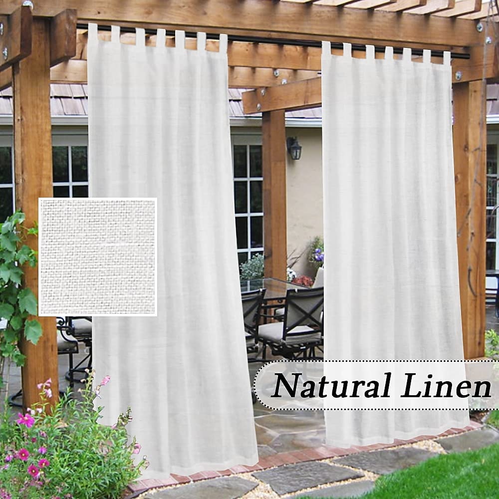 Outdoor Linen Sheer Curtains for Patio Waterproof Indoor/Outdoor Divider Privacy Added Light Filtering Porch Decor with Detachable Self-Stick Tab Top for Gazebo/Cabana, Natural, 2 Panels 2026 - $66.99 –P8